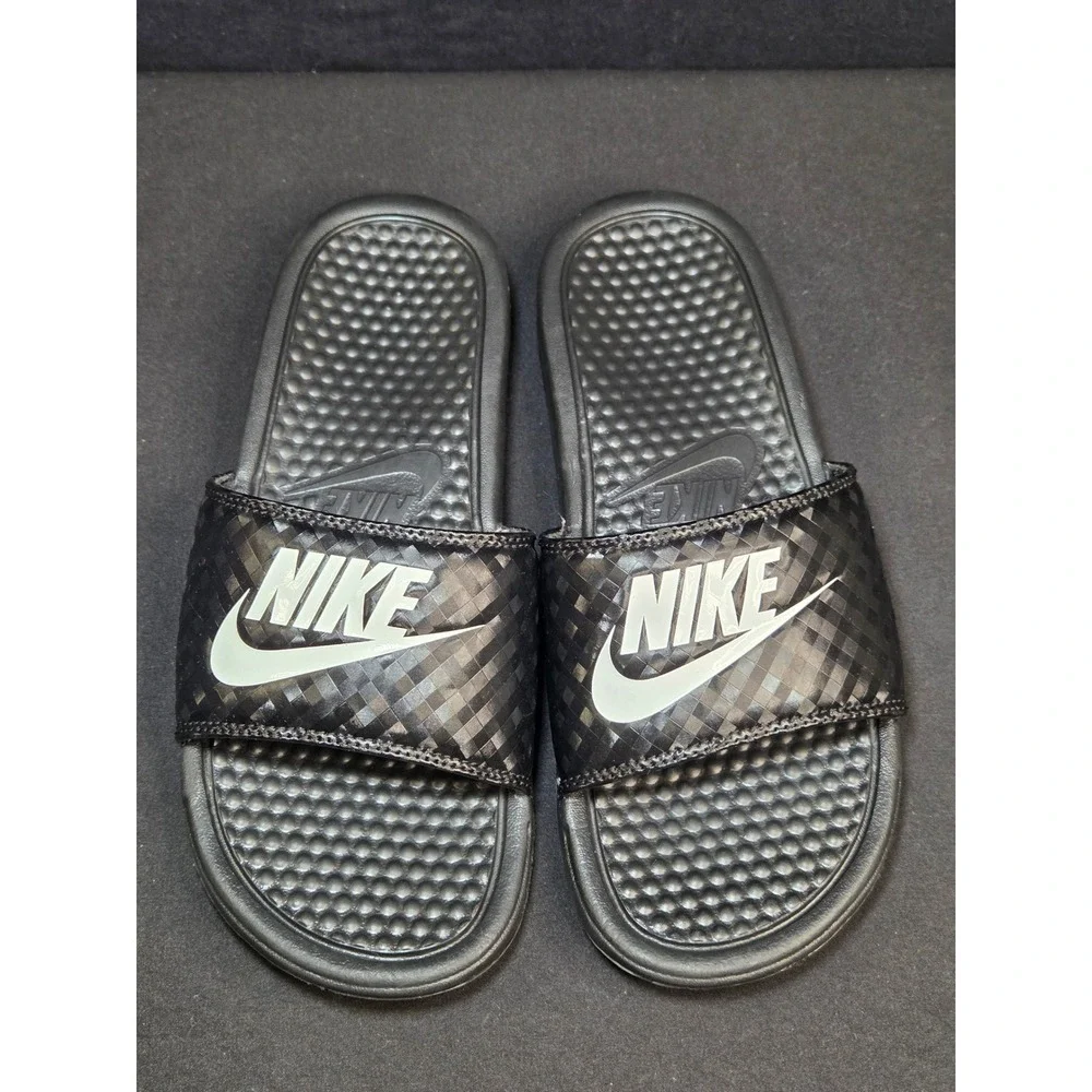 Nike Benassi JDI Slides Black Checkered Geometric Print  Sandals  Womens 7